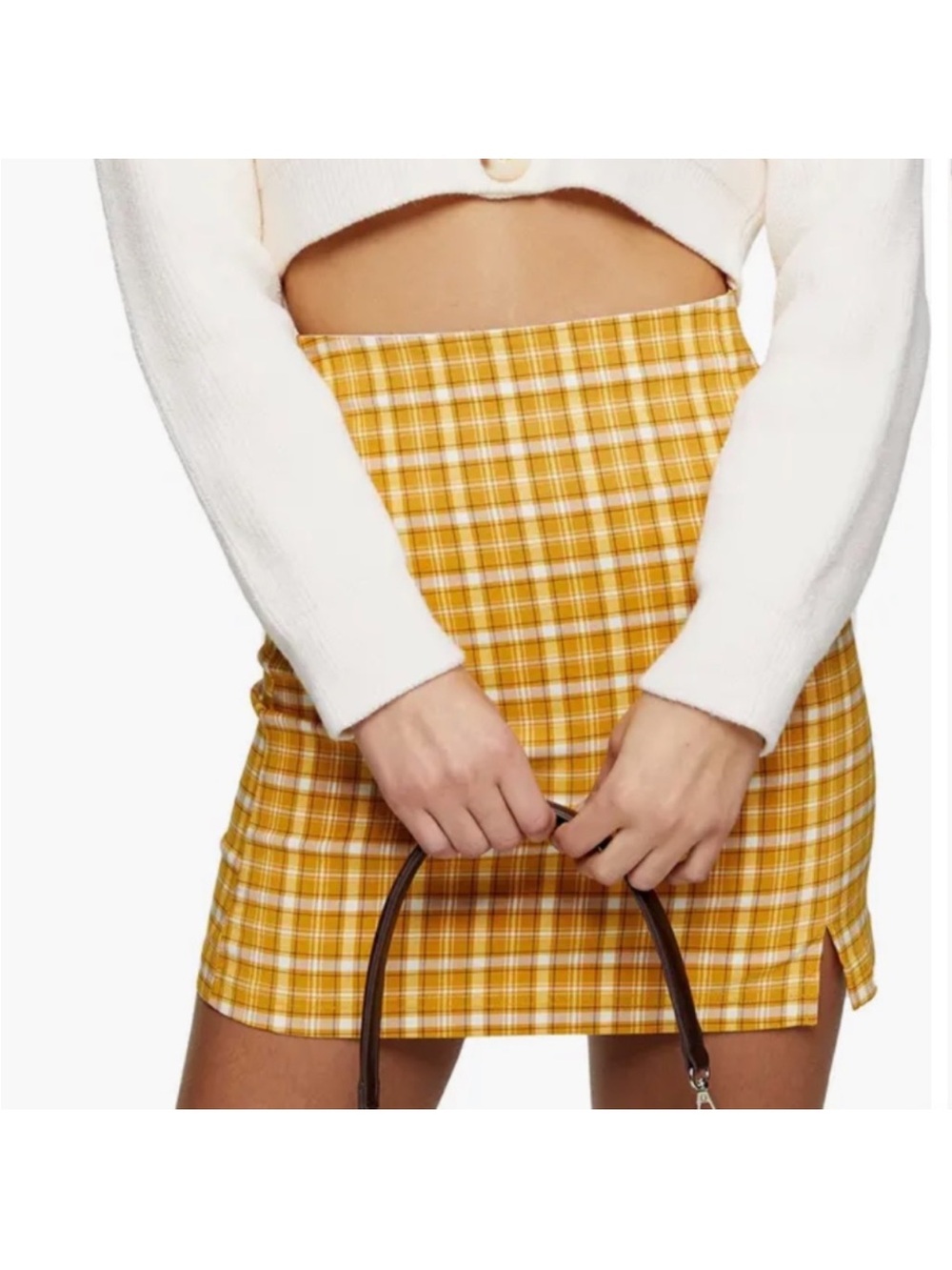 Topshop Plaid Mini Skirt in Mustard Yellow Size 14 Preppy Elastic Waist